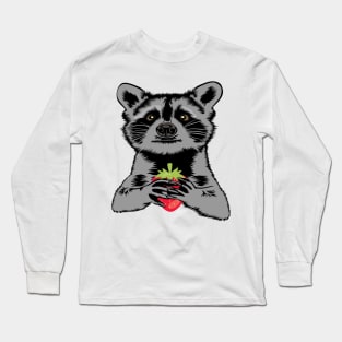 Begging Raccoon With Strawberry Long Sleeve T-Shirt